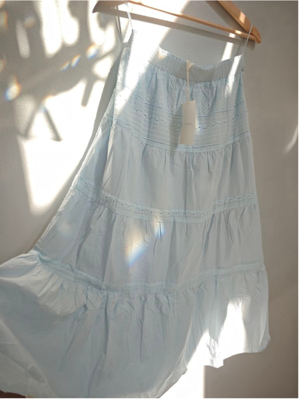 Women's Light Blue Tiered Maxi Skirt